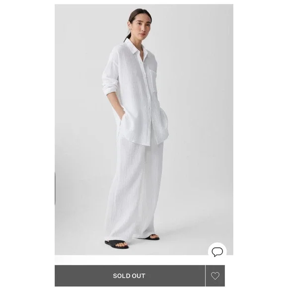 NEW Eileen Fisher Petite Medium Organic Cotton Gauze ButtonDown Shirt White Poet - Picture 2 of 9